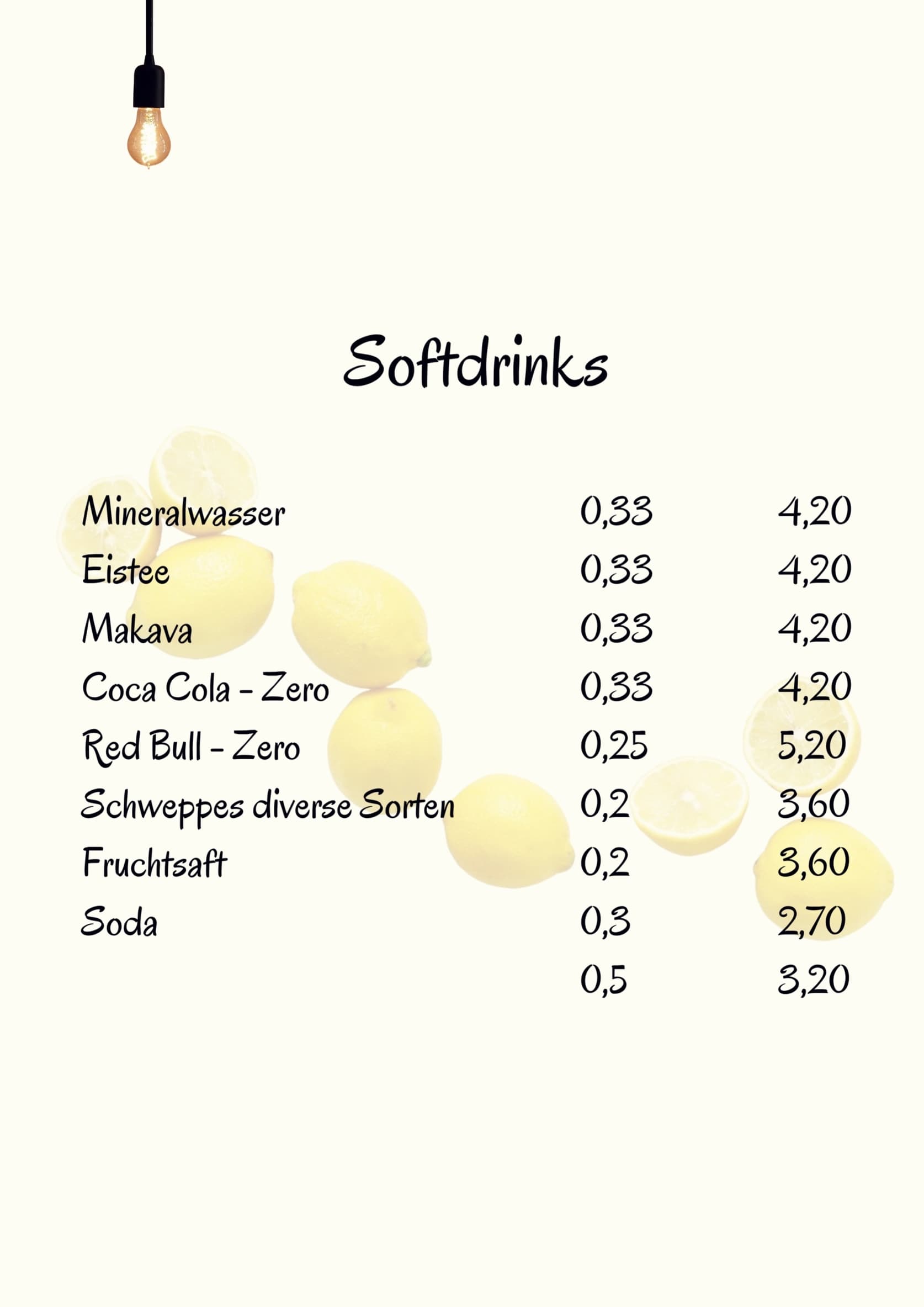 Getränkekarte Seite 1